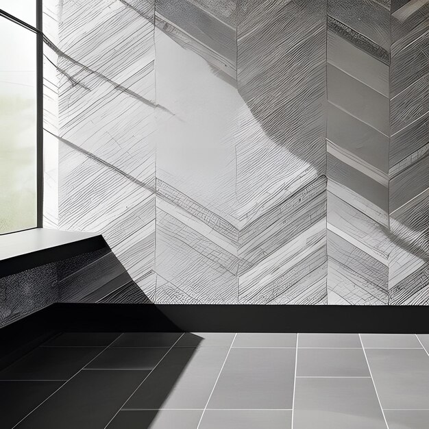 Photo a black and white tile wall with a geometric pattern on it.