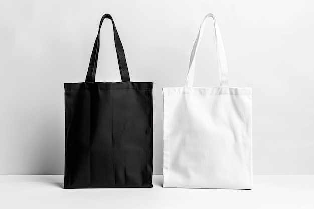 Photo black and white tote bag mockup set isolated on light background