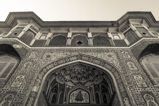 The black and white traditional buildings of Amber fort in Jaipur India