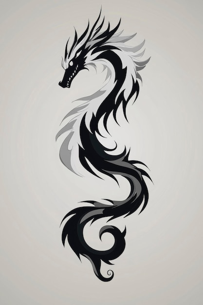 Black and White Tribal Dragon Tattoo Design