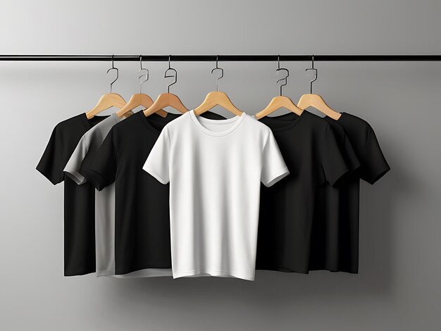 Black and white tshirts Mockup hanging on a hanger