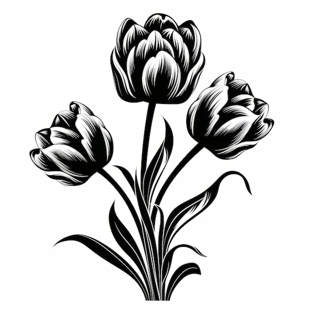 Black And White Tulips Vector Illustration Elizabeth Catlett Style Sticker Art