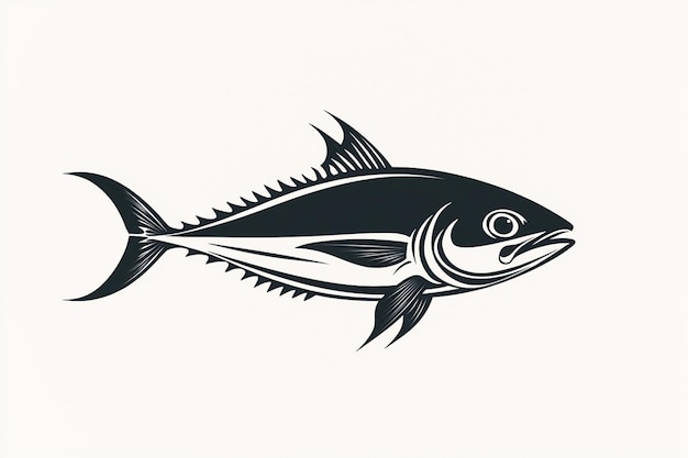 Black and White Tuna Fish Illustration on White Background