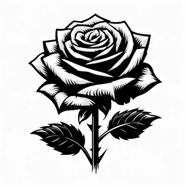 A black and white vector illustration of a single rose