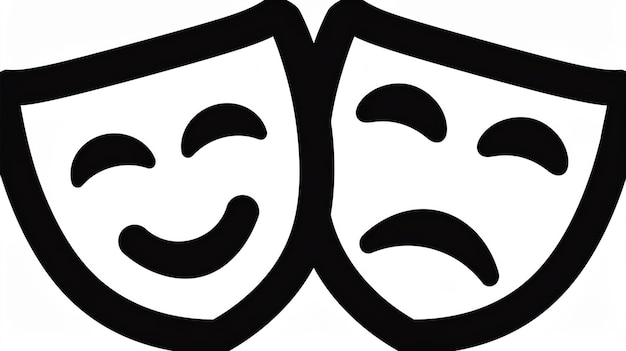 The black and white vector logo depicts two theater masks one mask is laughing with black lines