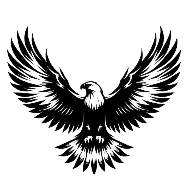 A black and white vector silhouette illustration of a majestic eagle in flight