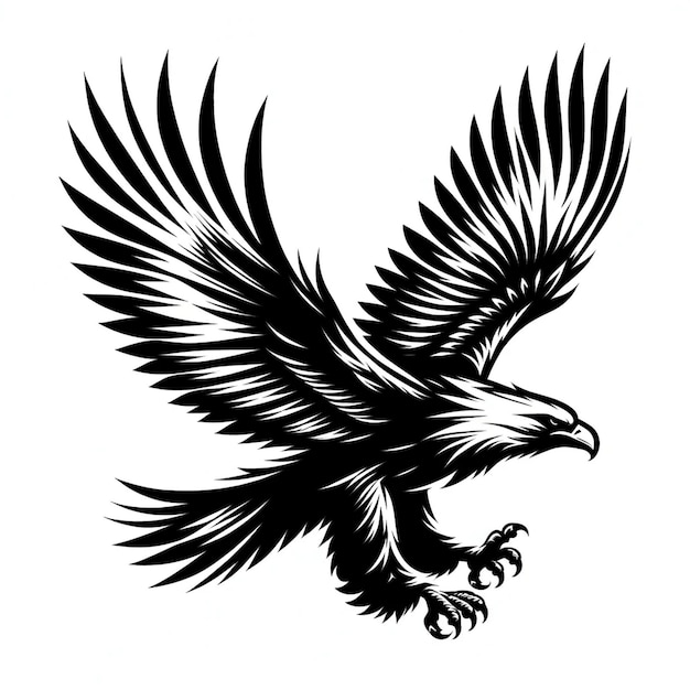 A black and white vector silhouette illustration of a majestic eagle in flight