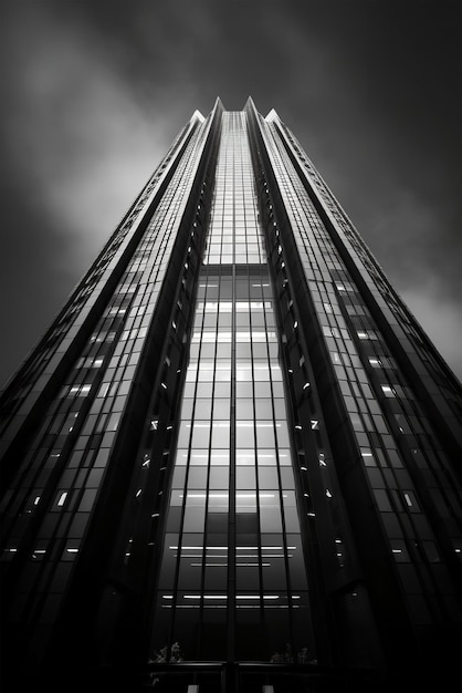 Black and white vertical photo of the architecture of highrise buildings Ai generative art