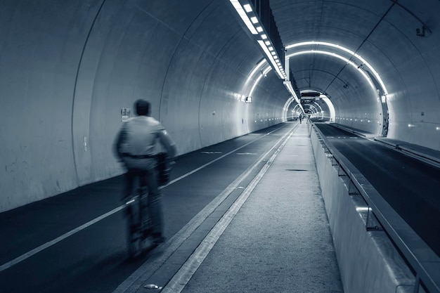 Black and white view in CroixRousse Tunnel in Lyon city