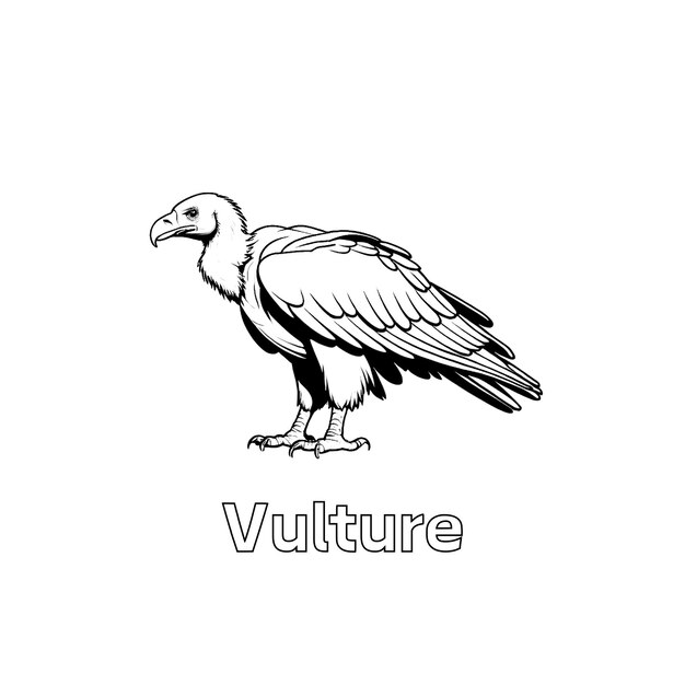 Photo black and white vulture line art