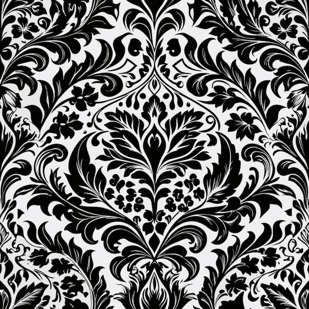 Photo a black and white wallpaper with a floral pattern