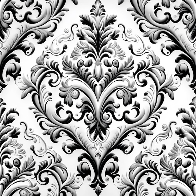 A black and white wallpaper with a floral pattern.