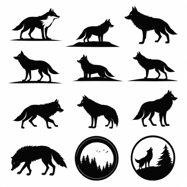 Black and White Wolf Icons Sleek Vector Logos and Minimalist Designs