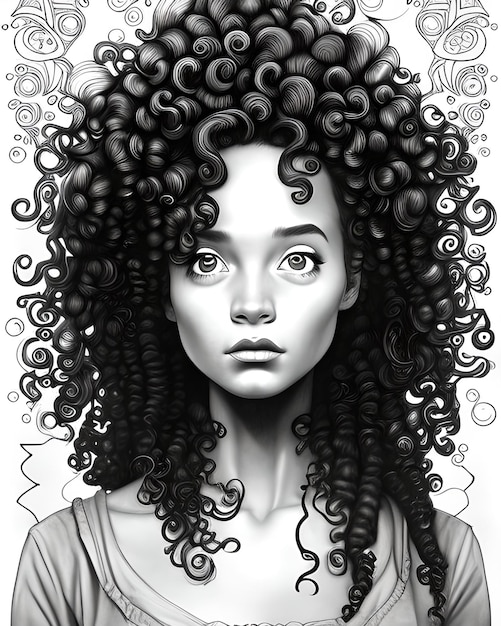 Black and White Woman Portrait With Curly Hair