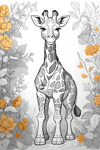 Black and white zebra outline art for kids coloring book generated by ai