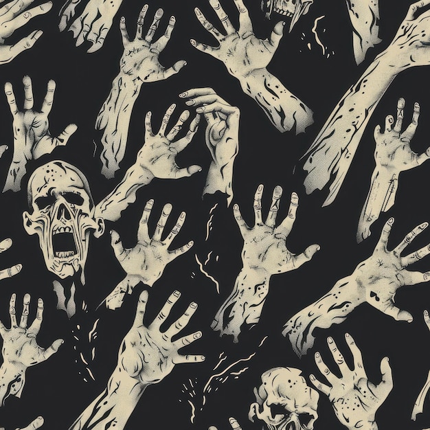 Black And White Zombie Hand Illustration Pattern