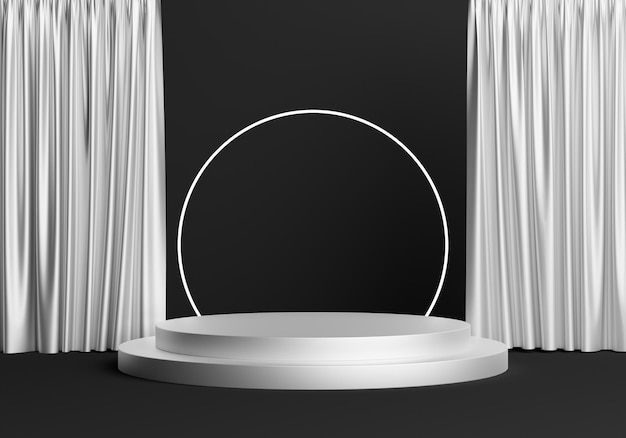 Black and white3d luxurious product display podium stand white arch line in background Black