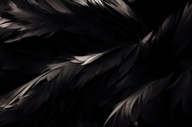 Black wing feathers detail abstract dark background ai generative