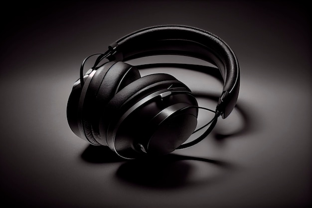 Black wireless headphones on black surface