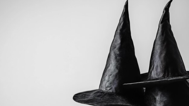 Photo black witch hats against a plain white background ready for halloween magic