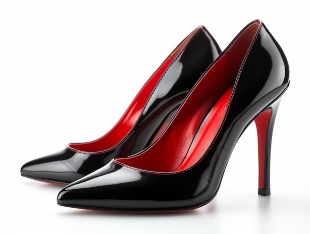 Black with red highheeled shoes on a white background