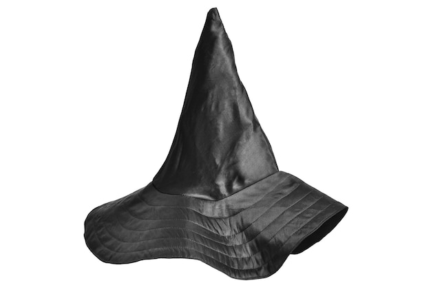 Black wizard or witch hat isolated on white background Part of a halloween costume Design element