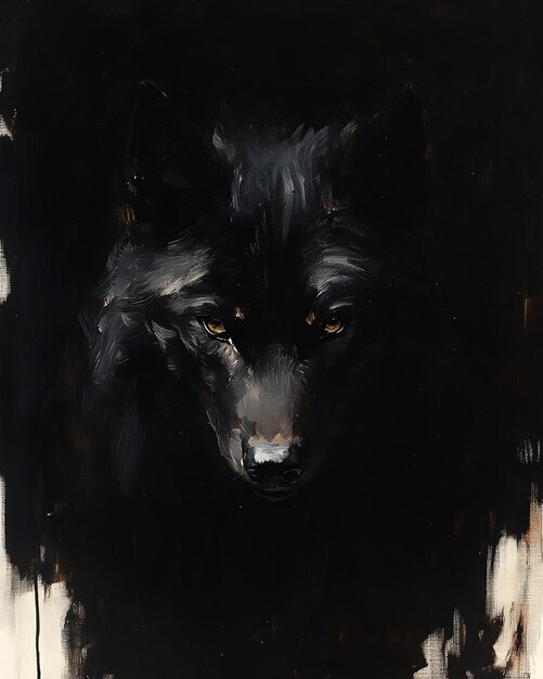 Photo a black wolf is painted on a black background with a black background