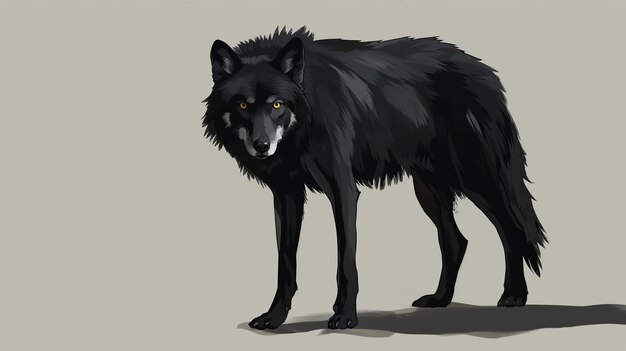 Black wolf isolated on gray background