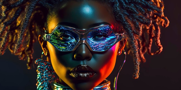 Black woman dripping in neon scifi liquid glass Generative AI