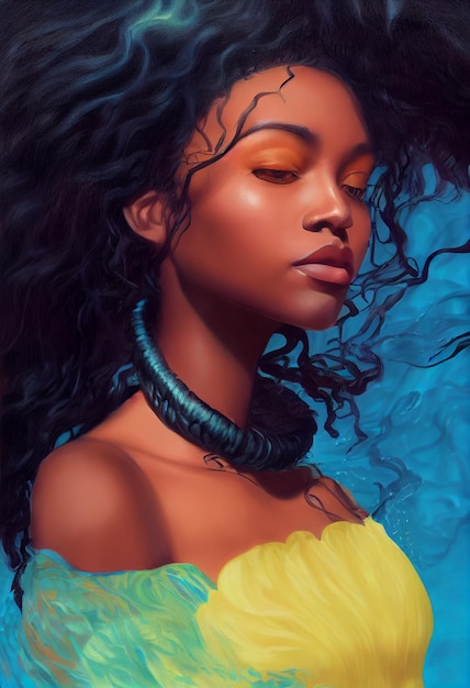 black woman portrait in digital painting style.