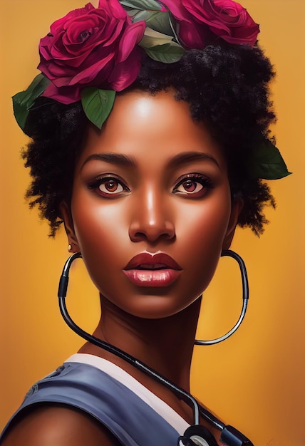 black woman portrait in digital painting style.