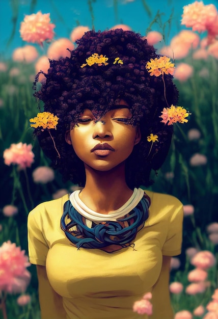 black woman portrait in digital painting style.