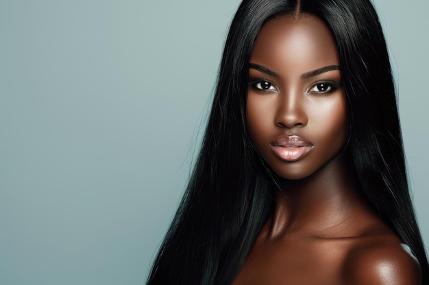 Black Woman Straight Hair African American Beauty with Long Shiny Coiffure