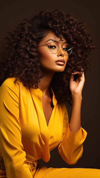 Black woman wearing glasses long curly hair