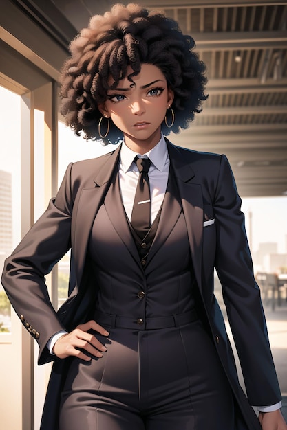 Black woman wearing suit and necktie