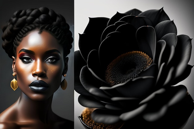 A black woman with a flower in her hair