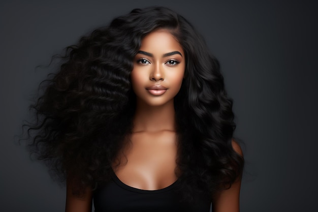 Black woman with long wavy hair extensions concept