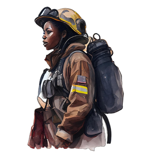 Black women first responder professional watercolor illustration