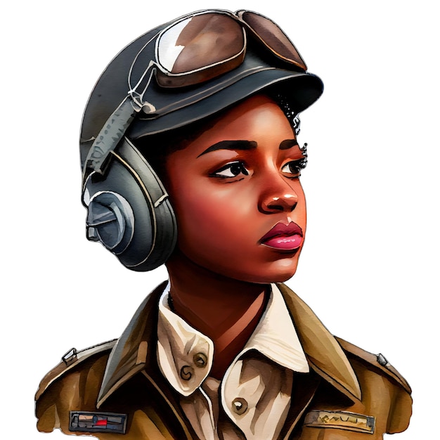 Black women military solider professional watercolor illustration