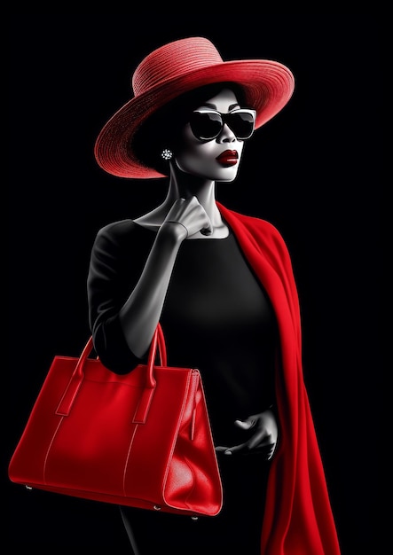 A black women with red hat and bag in the style