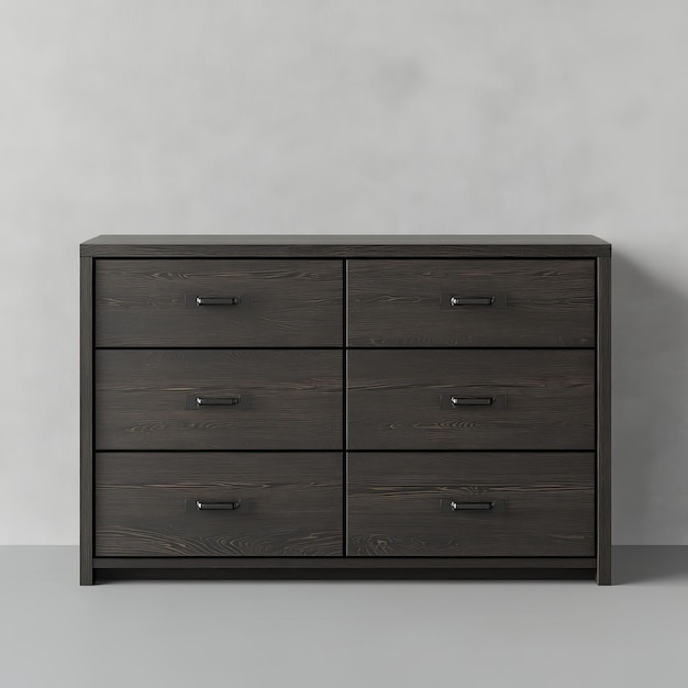 Photo black wooden chest of drawers on a gray background 3d rendering