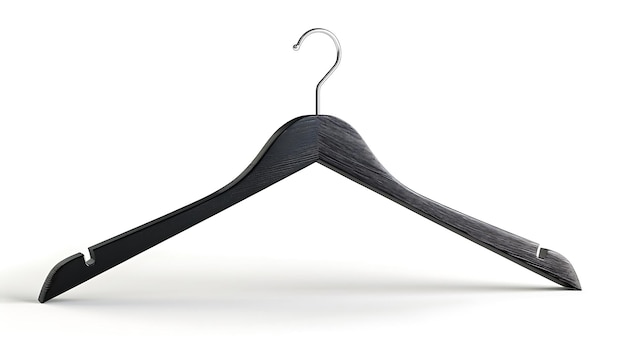 A black wooden hanger with silver hook isolated on a white background