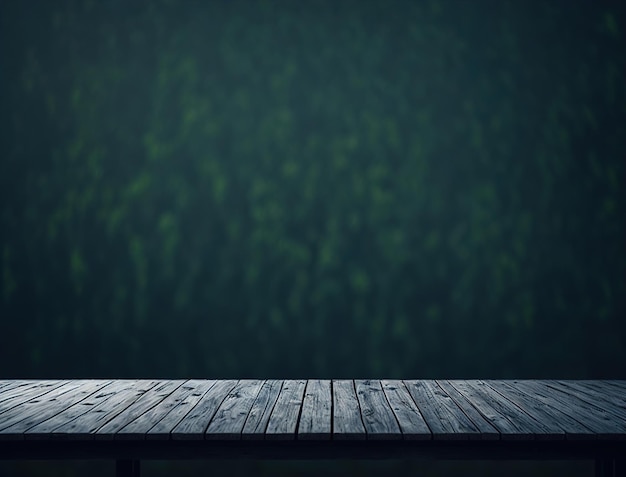 A black wooden table with a green background and the word " on it "