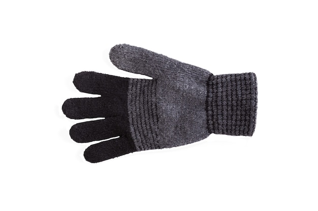 Black woolen glove isolated on white background