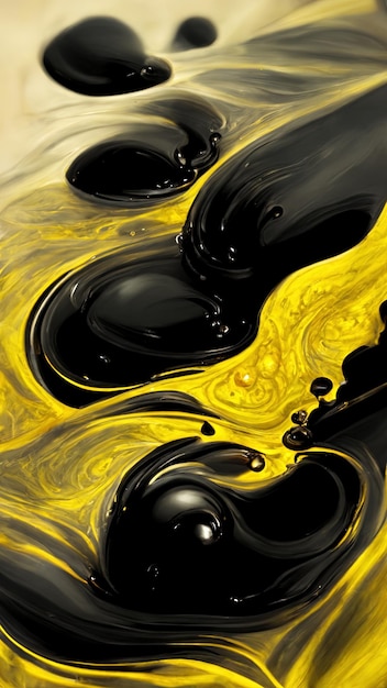 Black and yellow background with liquid paint. Digital illustration