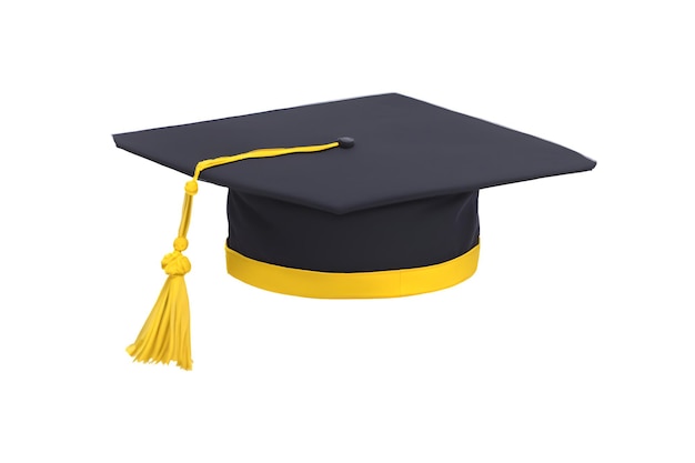 A black and yellow graduation cap with a tassel on it.