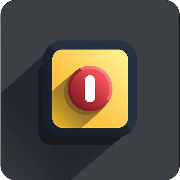 a black and yellow square with a red button and a white letter s on it