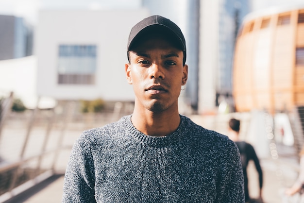 Black young man posing at the camera