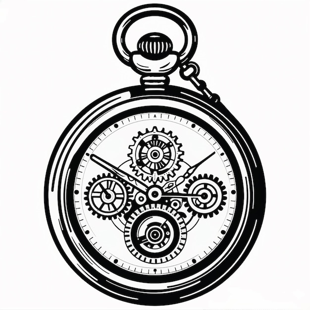 Photo blackandwhite vector of an antique pocket watch