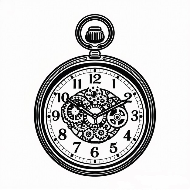 Photo blackandwhite vector of an antique pocket watch